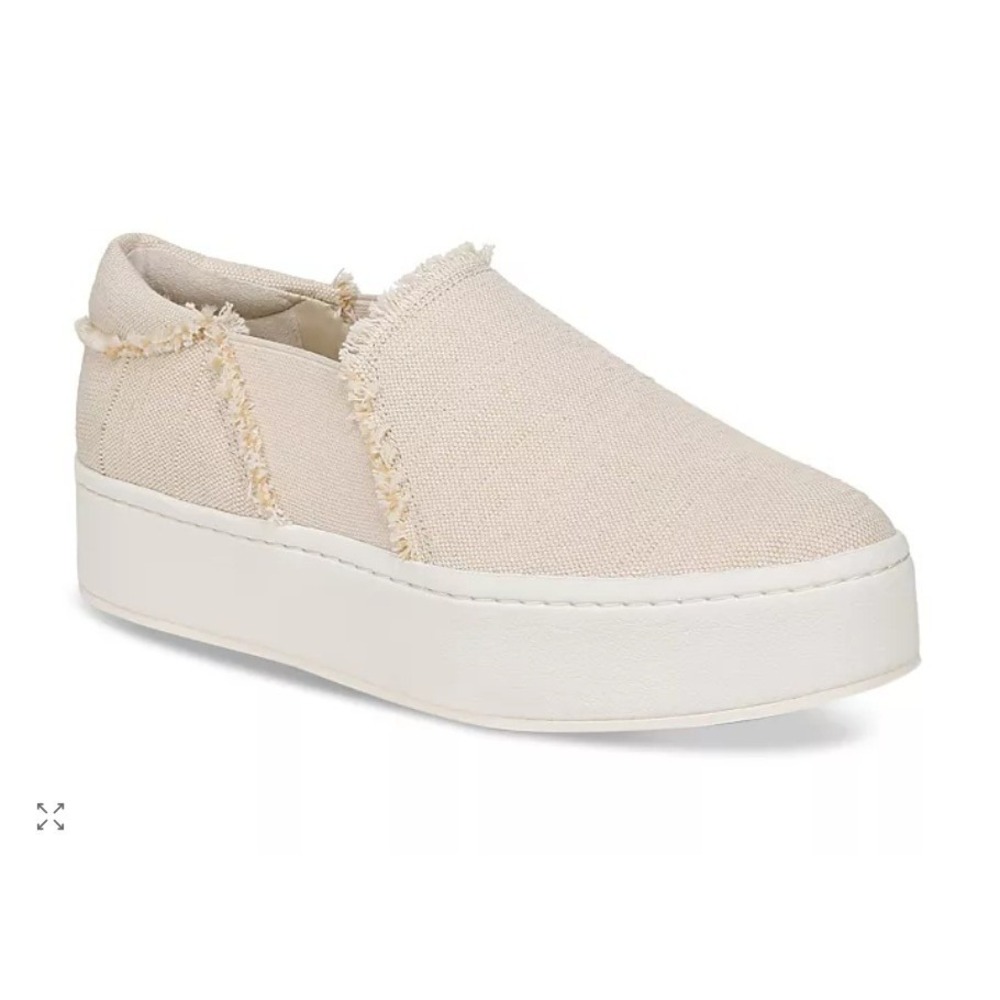 VINCE. Warren Platform Slip On Sneakers Beige Canvas Frayed Women Size 13 NEW